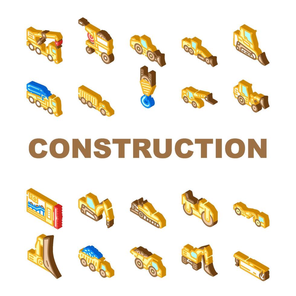 construction vehicle heavy icons set vector