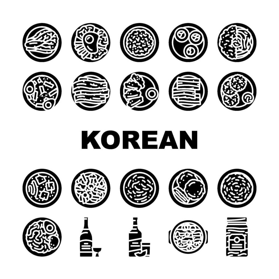 korean cuisine food meal icons set vector