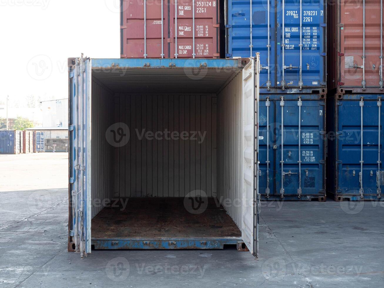 Box good empty blank container cargo logistic transportation shipping industry business crisis import export freight delivery international loading commercial warehouse economy harbor terminal stack photo