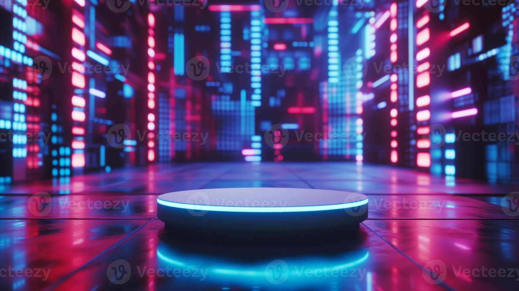 AI generated cyberpunk futuristic podium on a futuristic background photo
