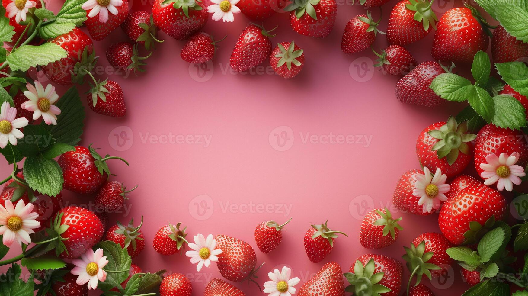 AI generated pink background surrounded berry aerial view copy space background photo