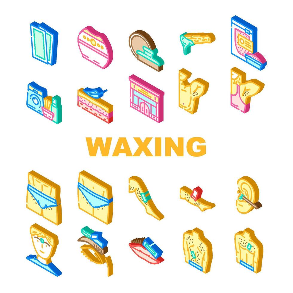 waxing wax hair body beauty icons set vector