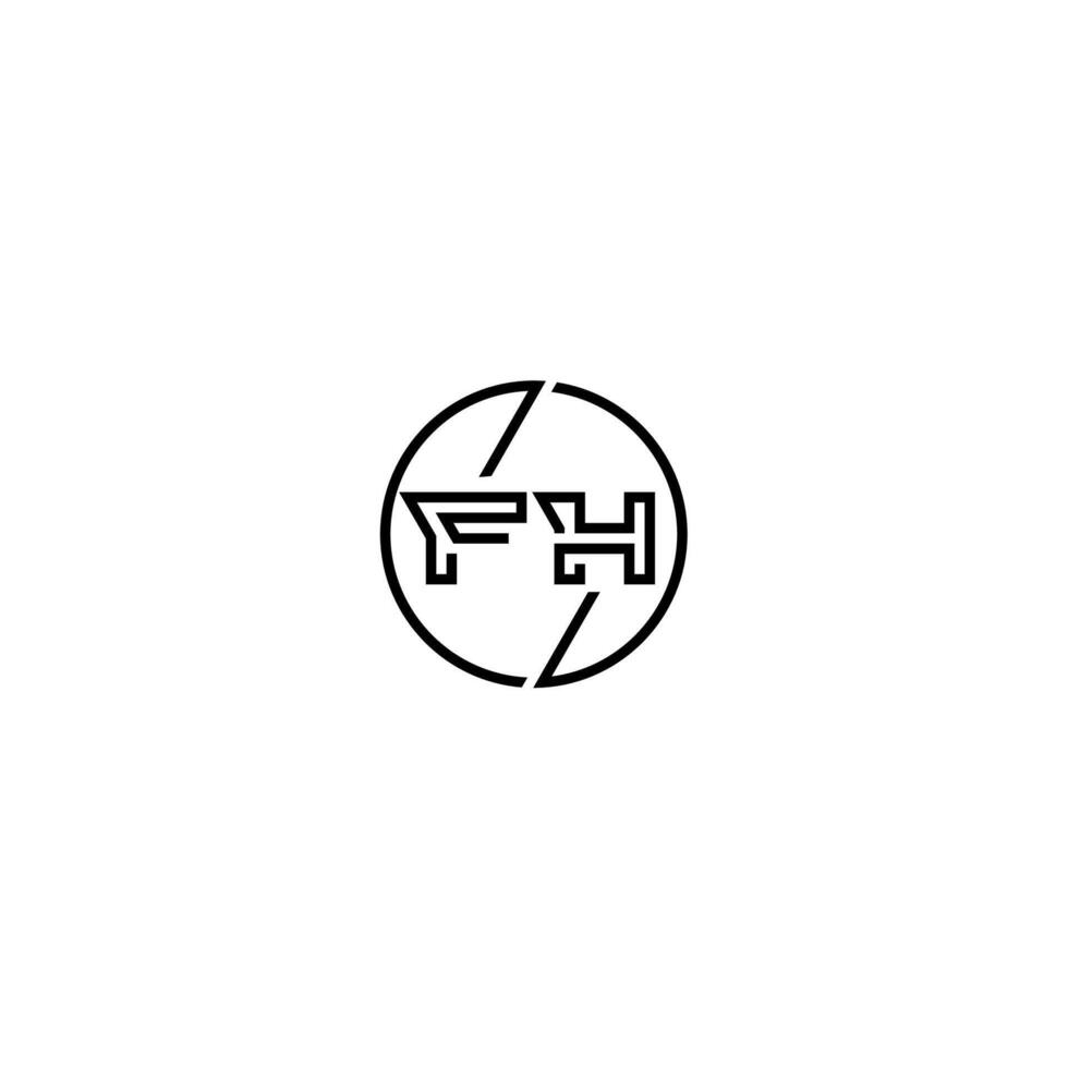 fh negrita línea concepto en circulo inicial logo diseño en negro aislado vector