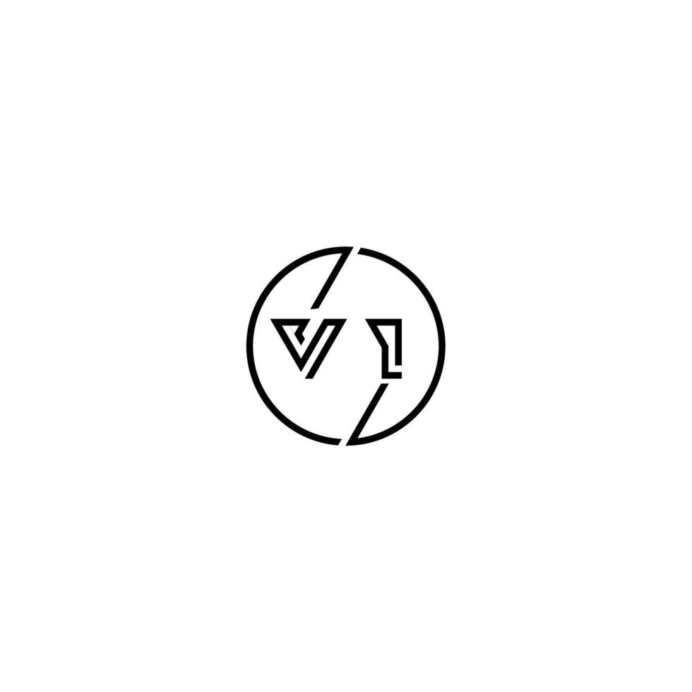 VI bold line concept in circle initial logo design in black isolated vector