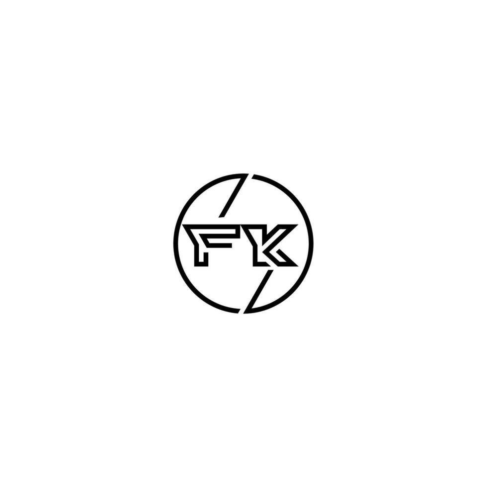 FK bold line concept in circle initial logo design in black isolated vector