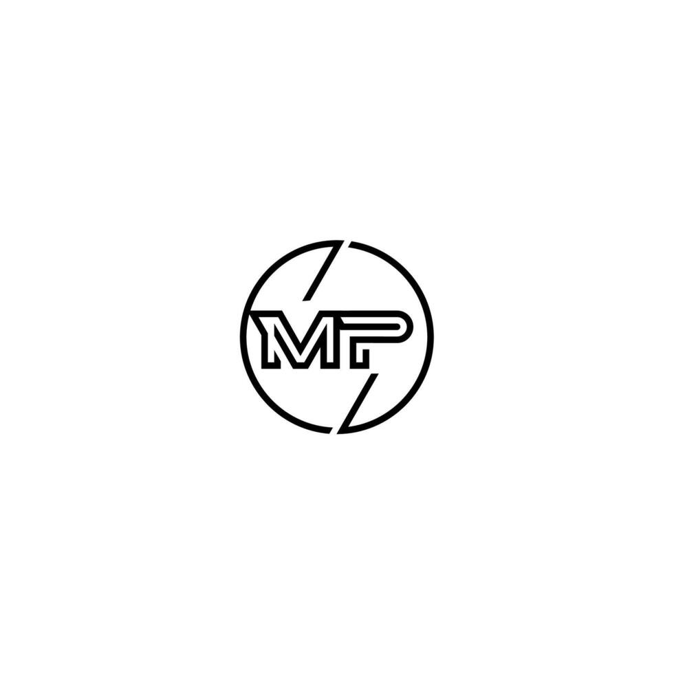 mp negrita línea concepto en circulo inicial logo diseño en negro aislado vector