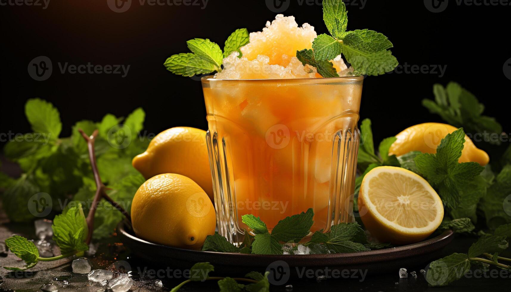 AI generated Refreshing summer cocktail Mojito with citrus fruit and mint generated by AI photo