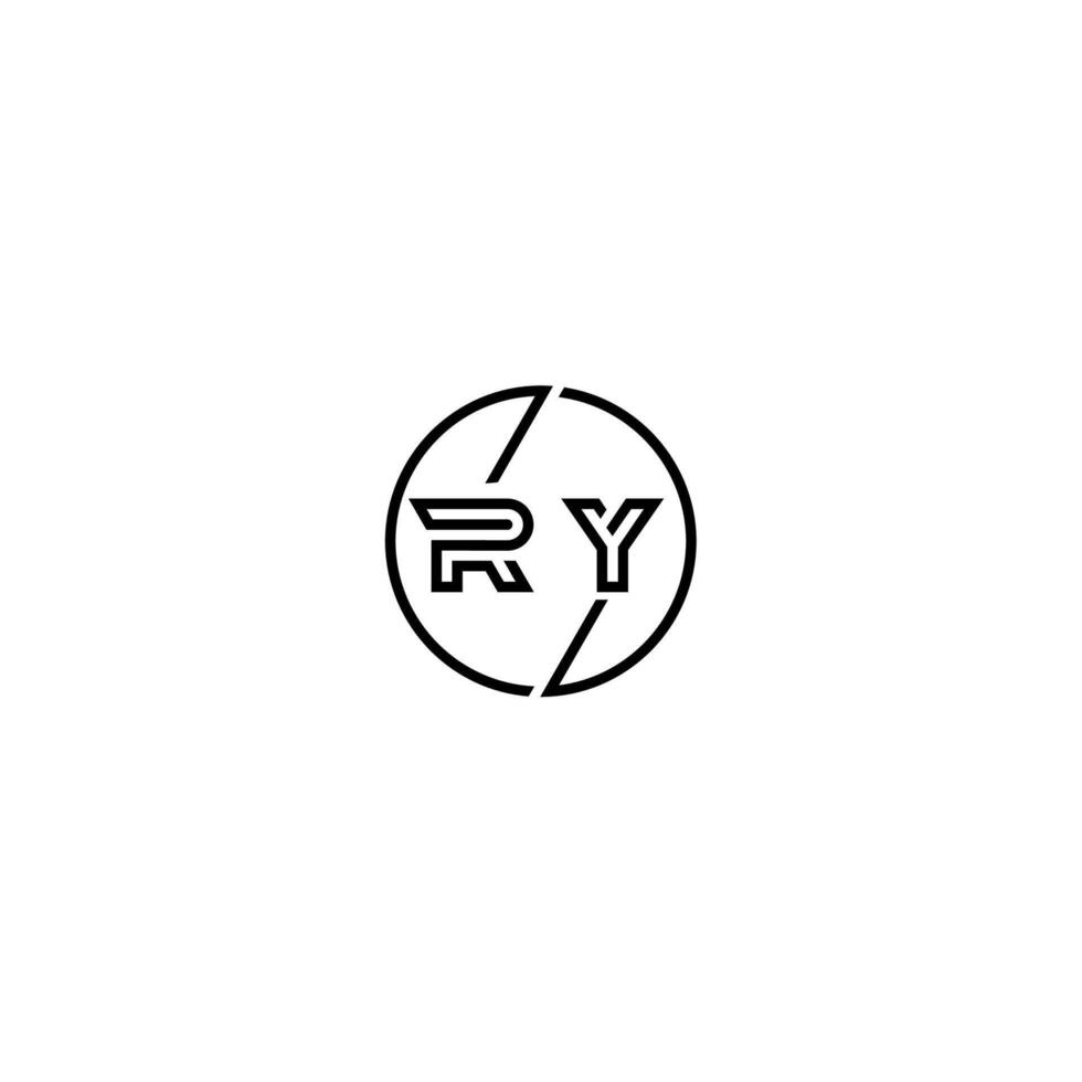 RY bold line concept in circle initial logo design in black isolated vector
