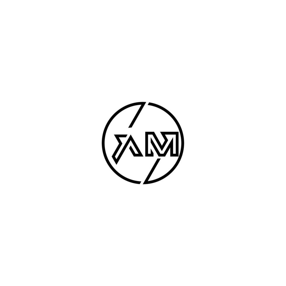 AM bold line concept in circle initial logo design in black isolated vector