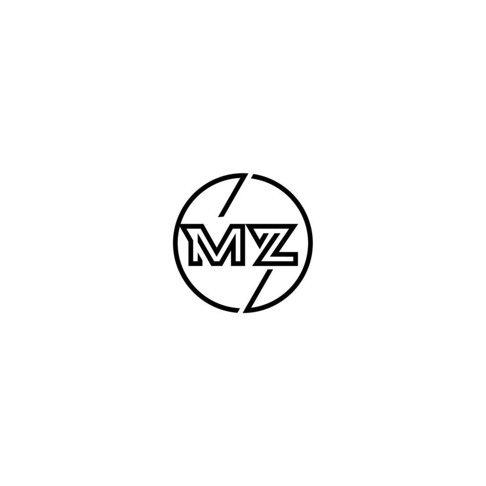 mz negrita línea concepto en circulo inicial logo diseño en negro aislado vector