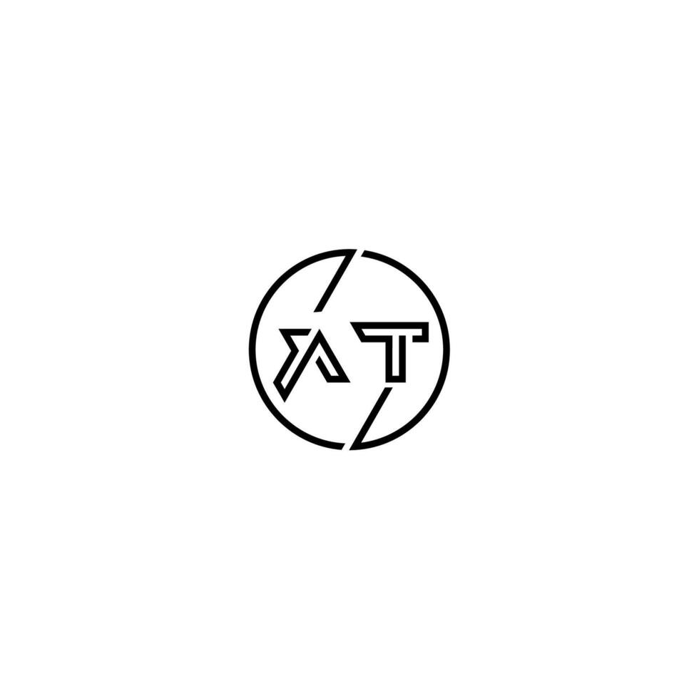 AT bold line concept in circle initial logo design in black isolated vector