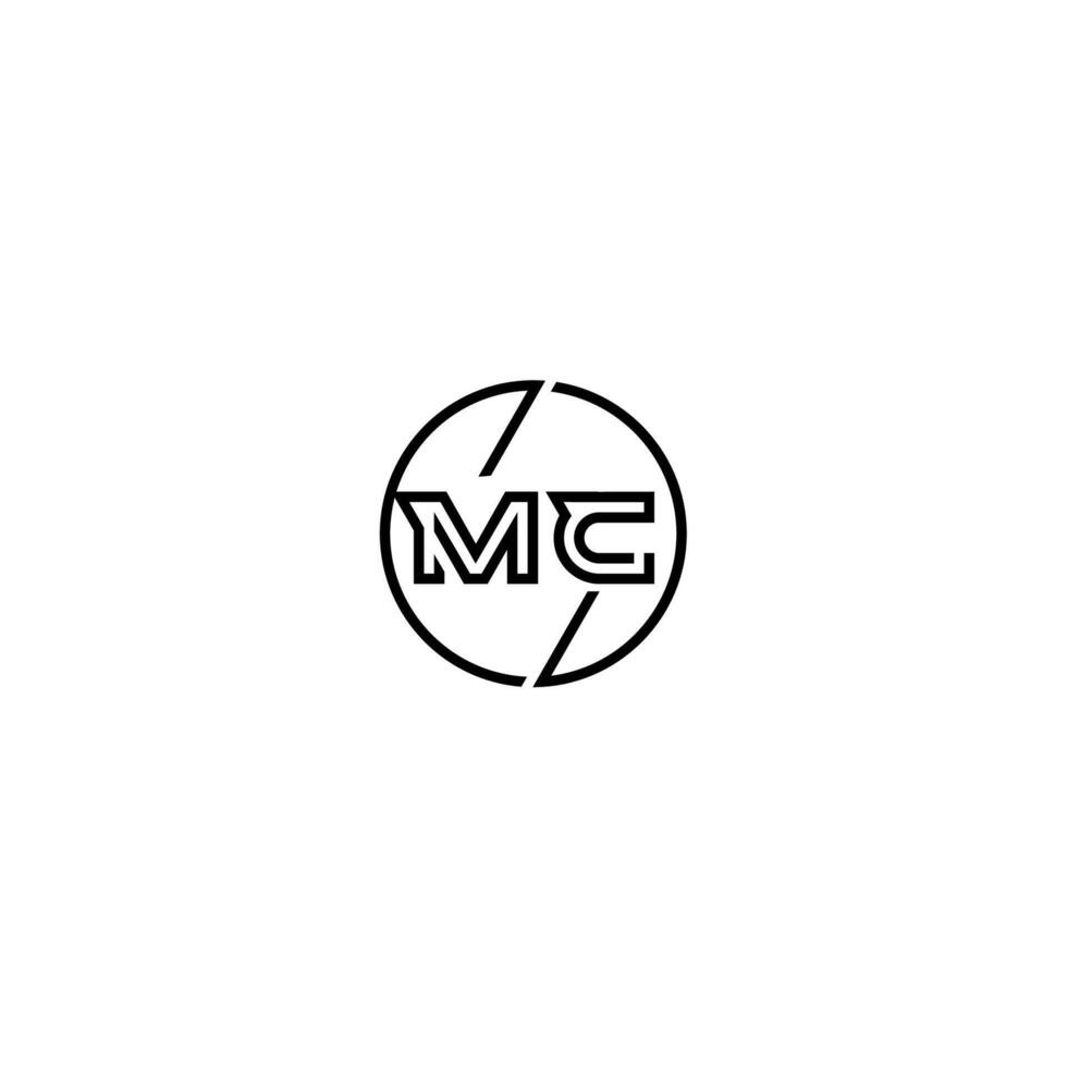 MC bold line concept in circle initial logo design in black isolated vector