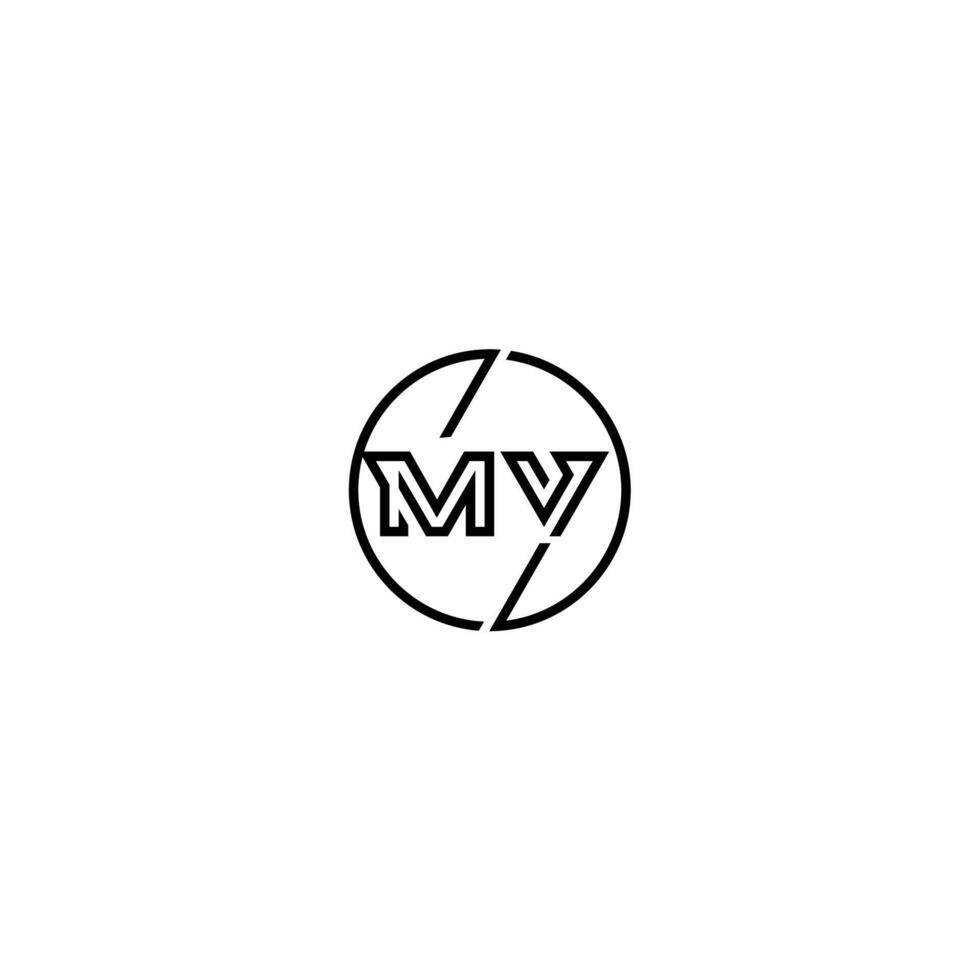 MV bold line concept in circle initial logo design in black isolated vector