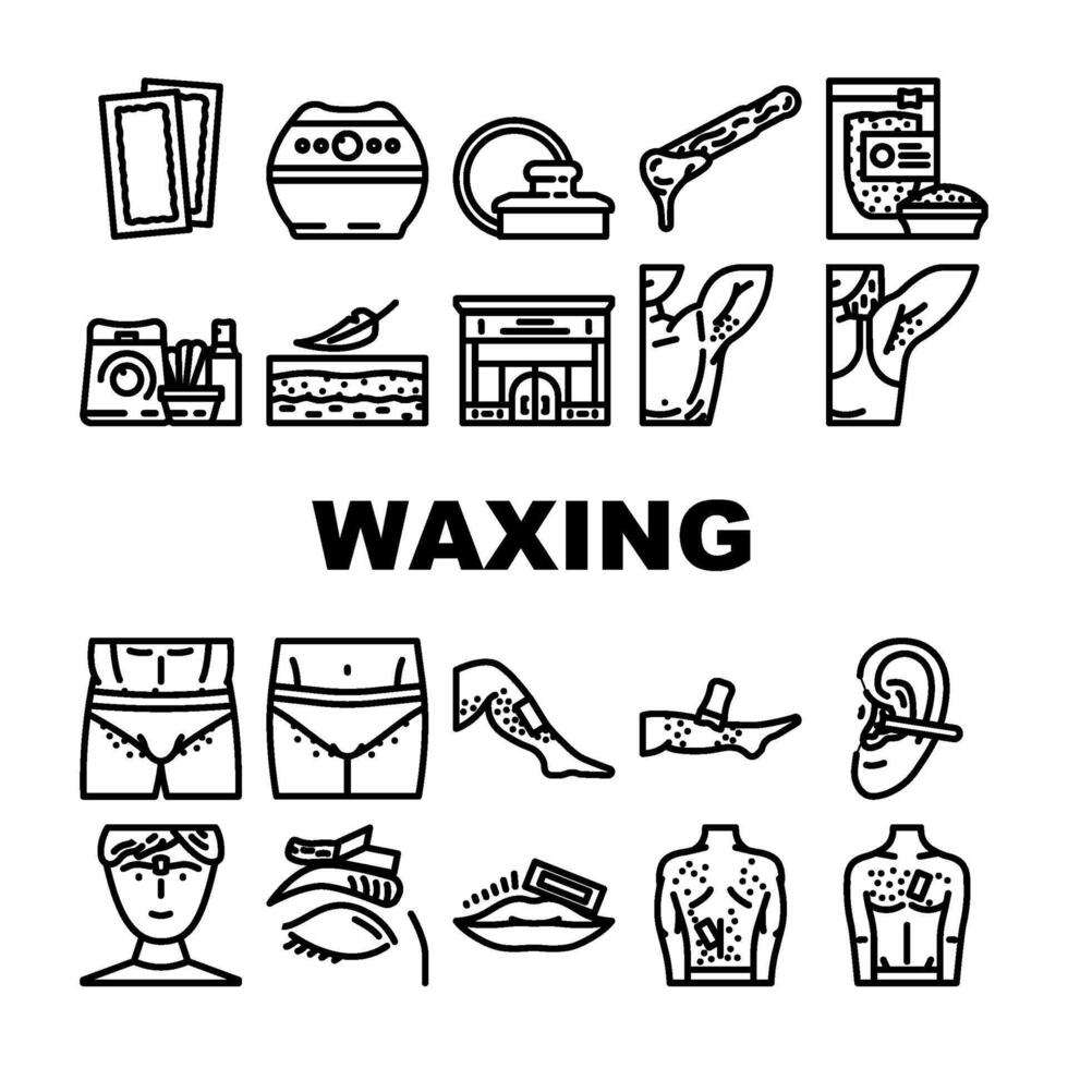 waxing wax hair body beauty icons set vector