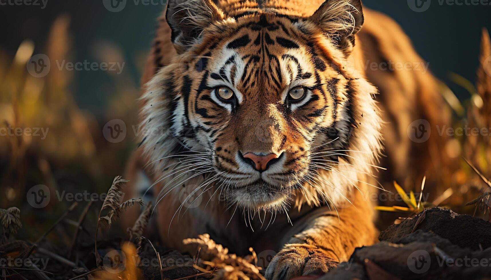 AI generated Majestic Bengal tiger staring, wild beauty in nature generated by AI photo