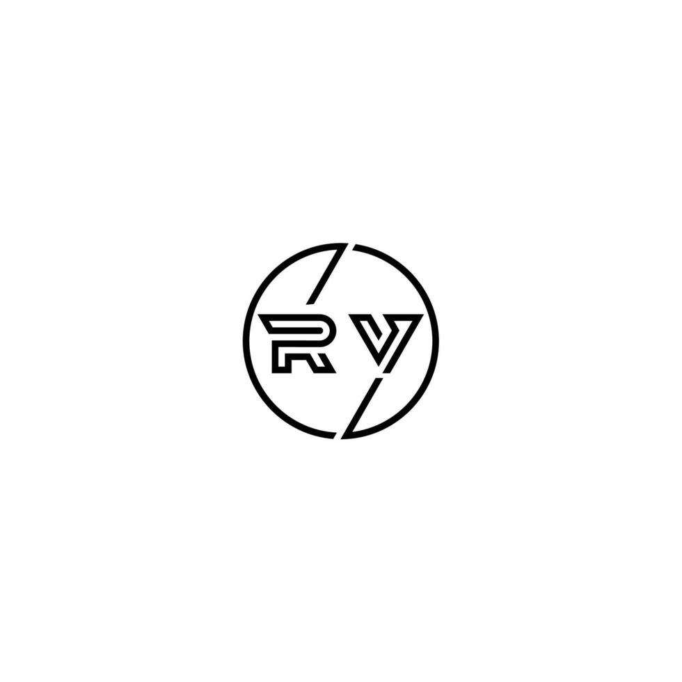 RV bold line concept in circle initial logo design in black isolated vector