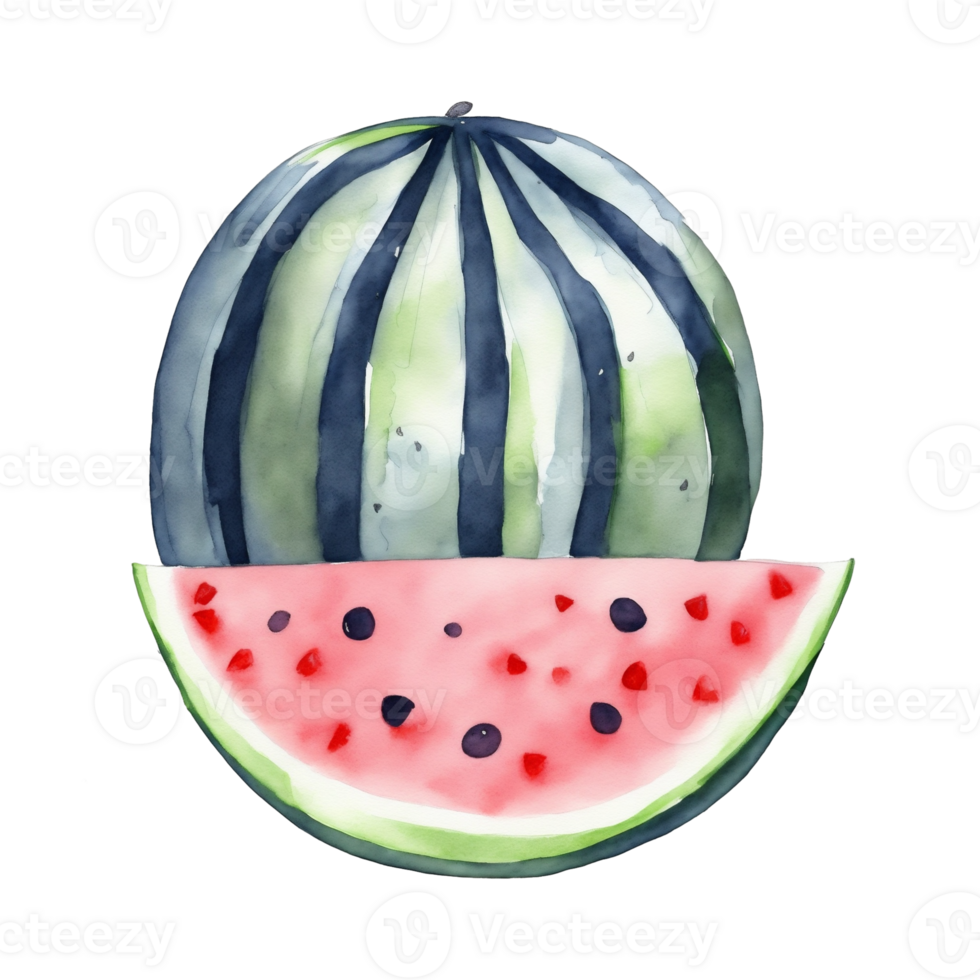 AI generated watercolor graphics of a large juicy watermelon png
