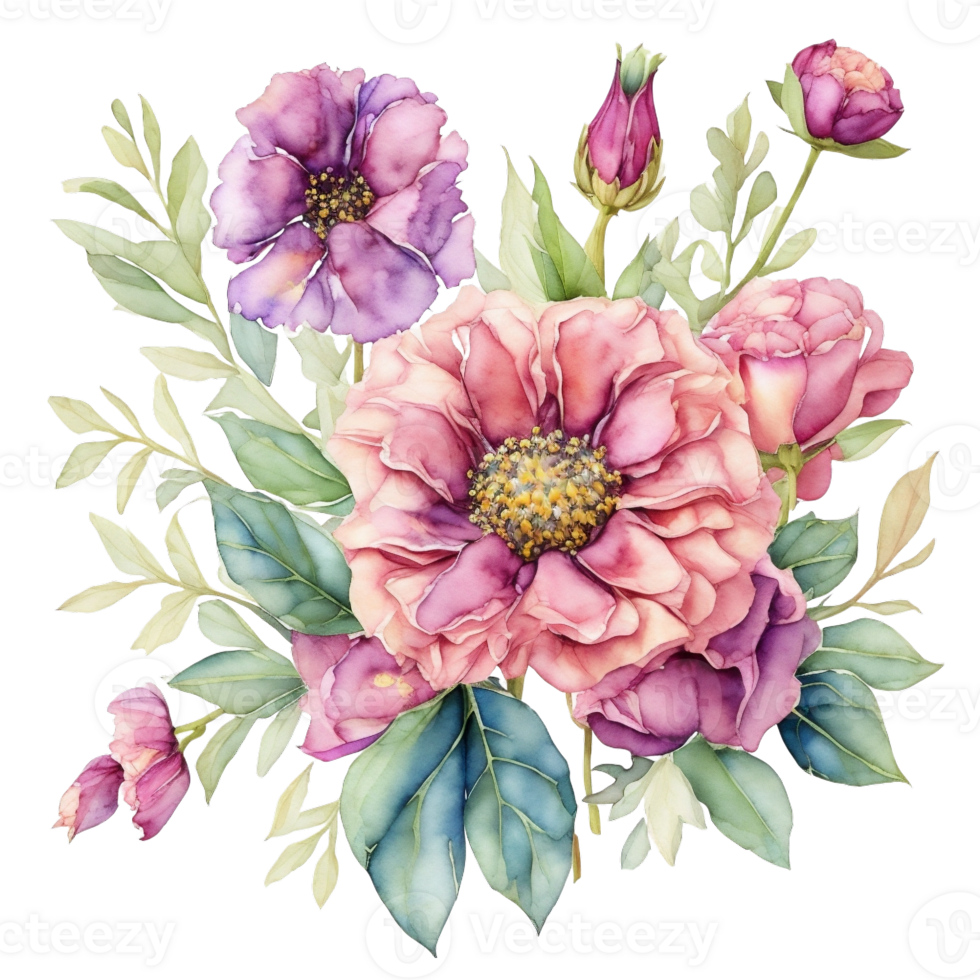 AI generated graphics of a  pink flower on a background of green leaves png