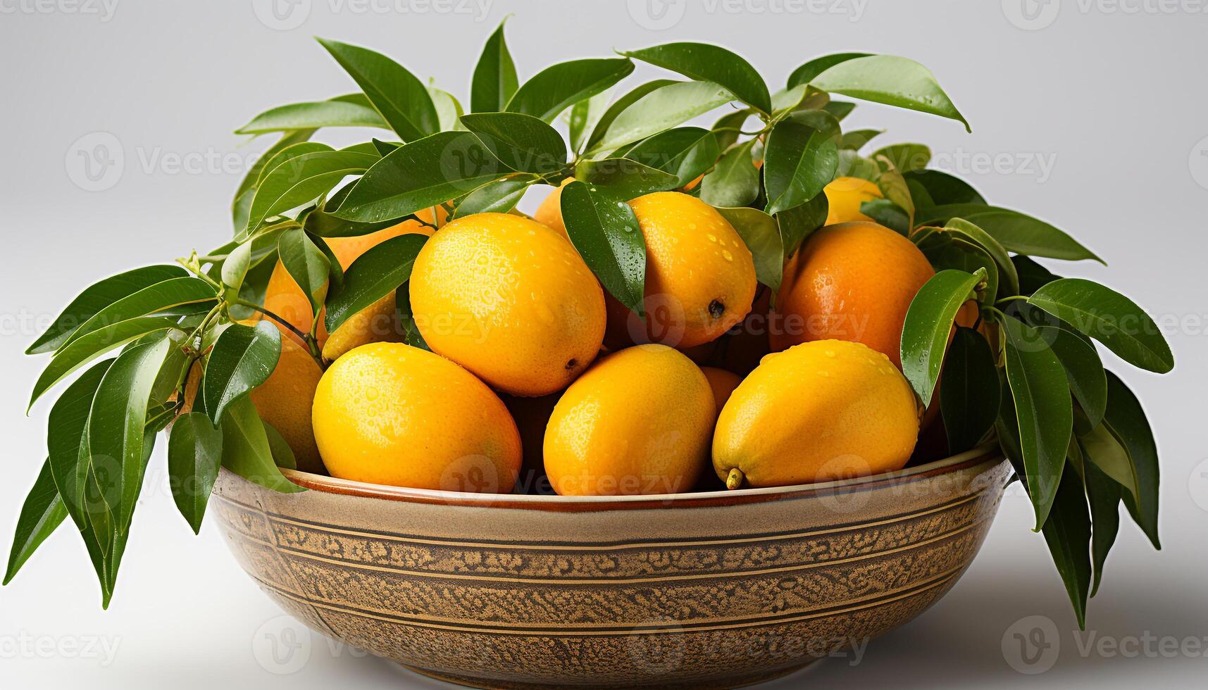 AI generated Fresh citrus fruits in a bowl, nature healthy, juicy dessert generated by AI photo