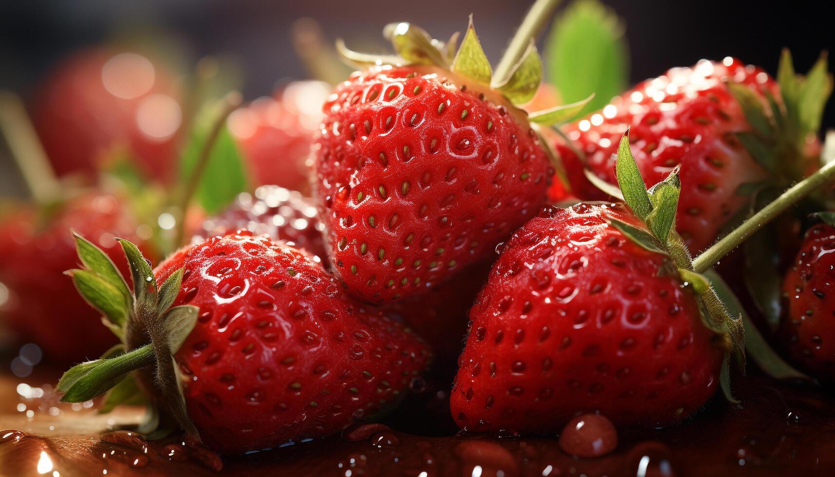 AI generated Freshness and sweetness of ripe strawberry, a gourmet dessert generated by AI photo