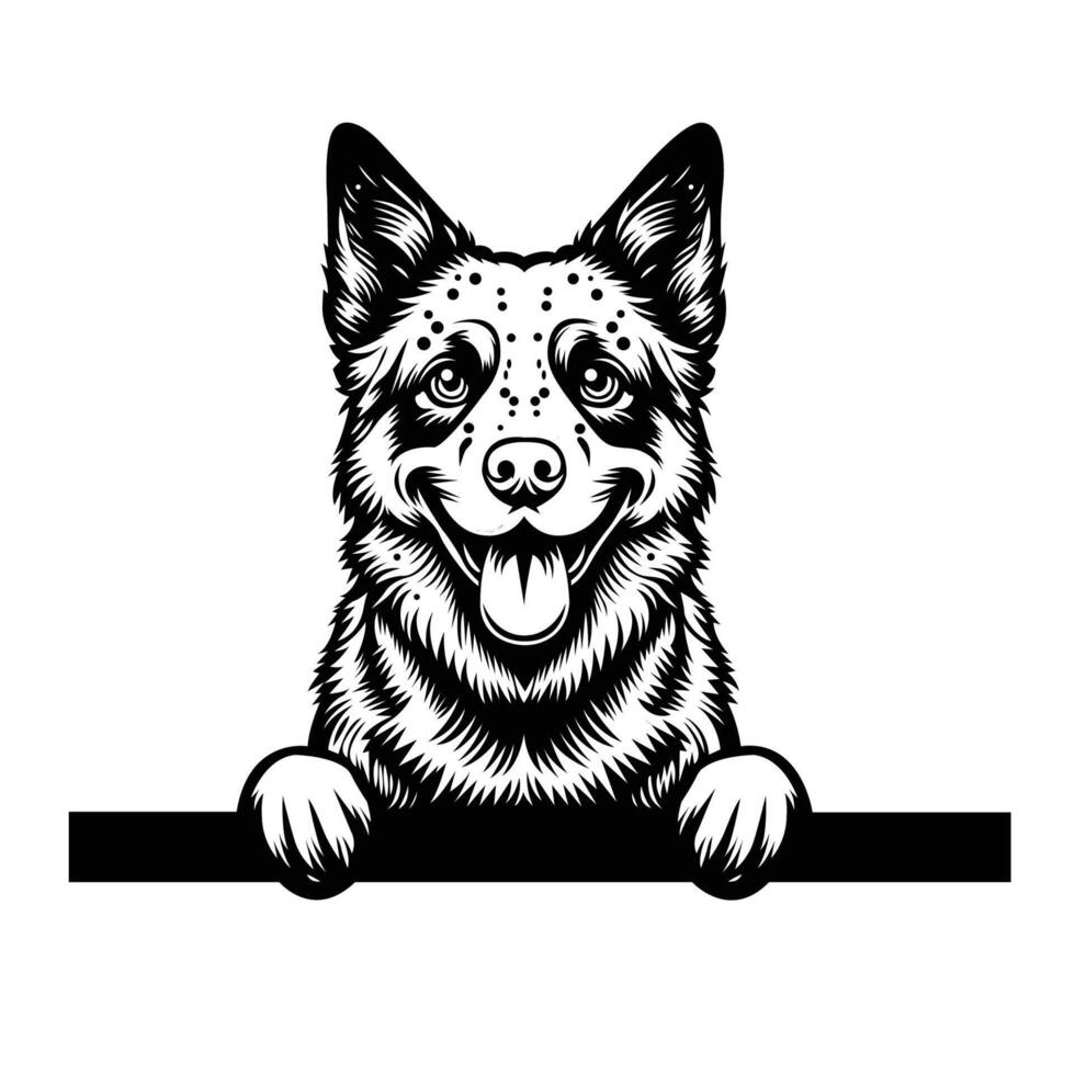 AI generated Black And White Australian Cattle dog peeking face Silhouette illustration vector
