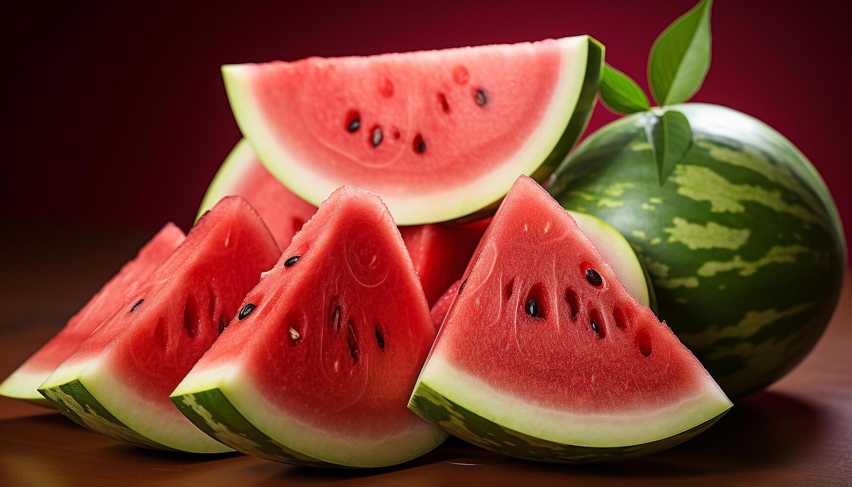 AI generated Fresh watermelon slice, a sweet and juicy summer snack generated by AI photo