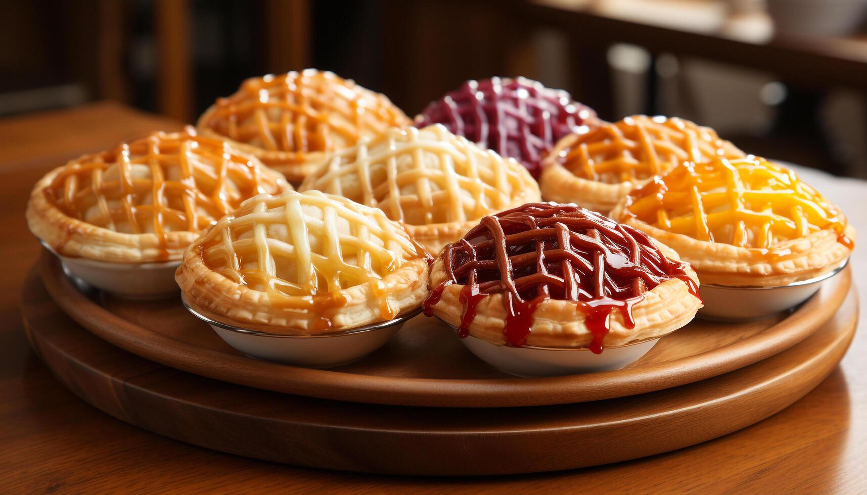 AI generated Homemade dessert Fresh fruit, baked pastry, sweet indulgence generated by AI photo