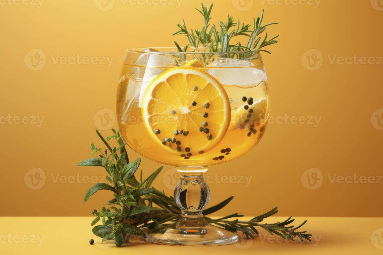 AI generated a glass of lemonade with herbs and a lemon slice photo