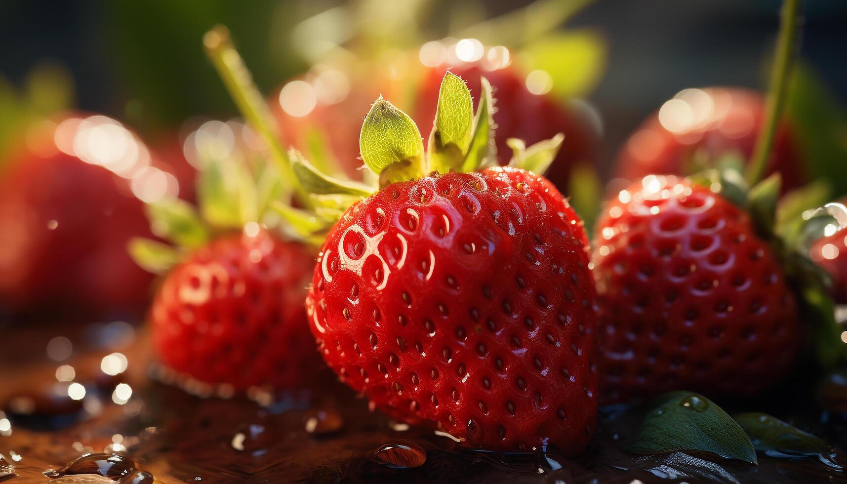AI generated Freshness and sweetness of ripe strawberry, a gourmet dessert generated by AI photo