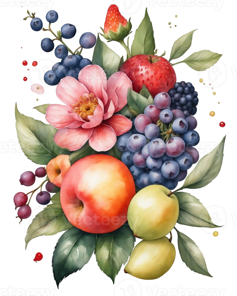 AI generated graphics with flowers and fruits forming a bouquet png