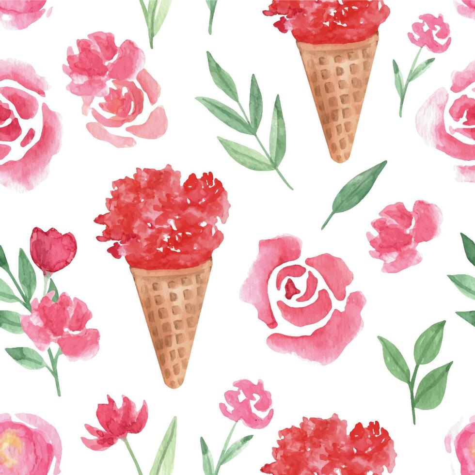 Seamless pattern with loose watercolor roses vector
