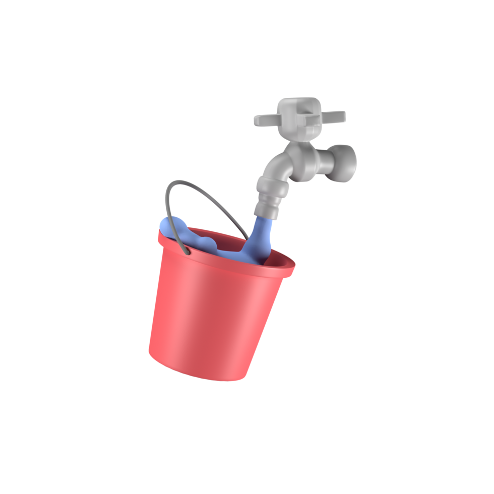 3d Illustration of Water Tap with Bucket png