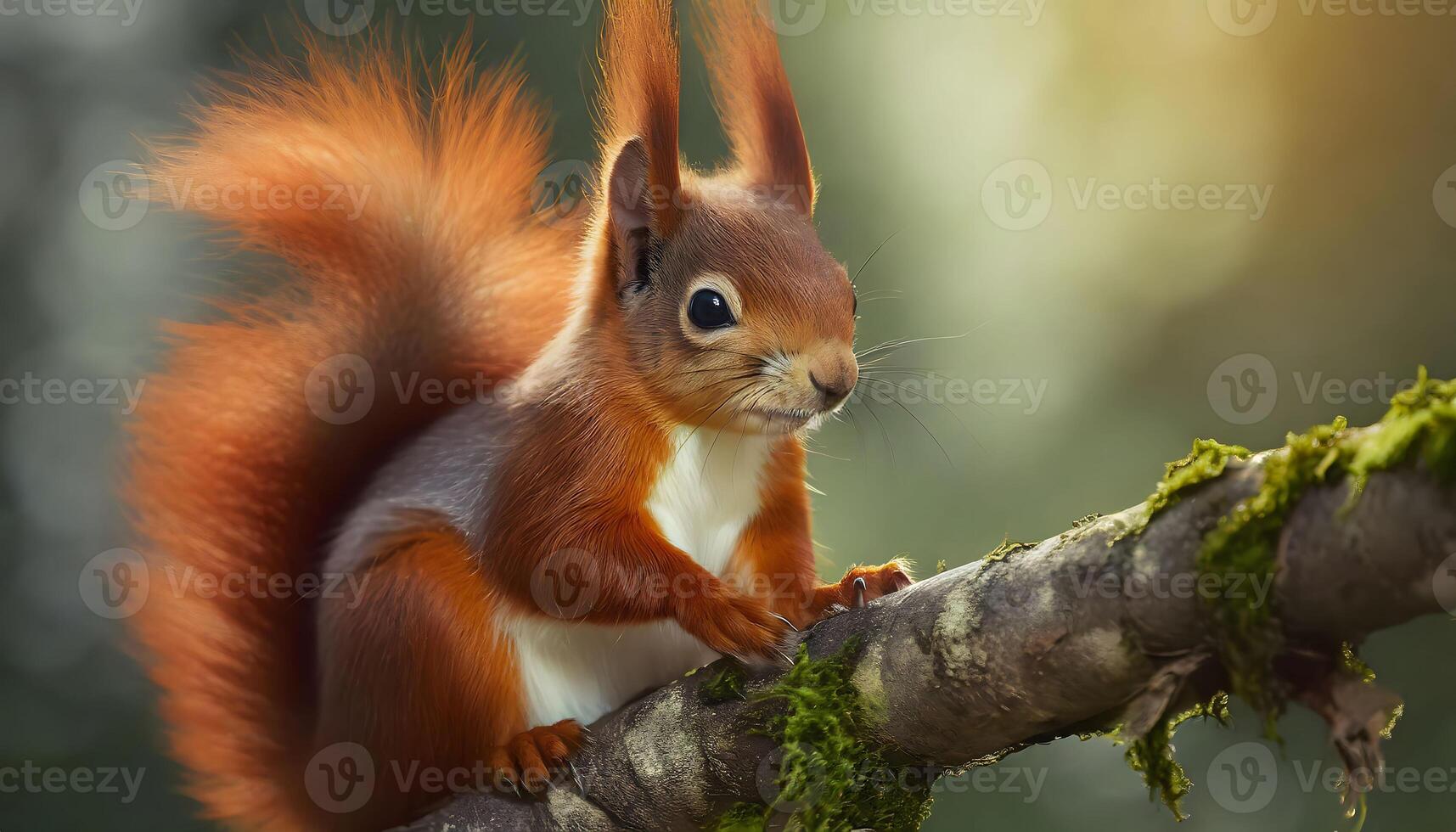 AI generated red squirrel relaxing on tree in closeup shot photo