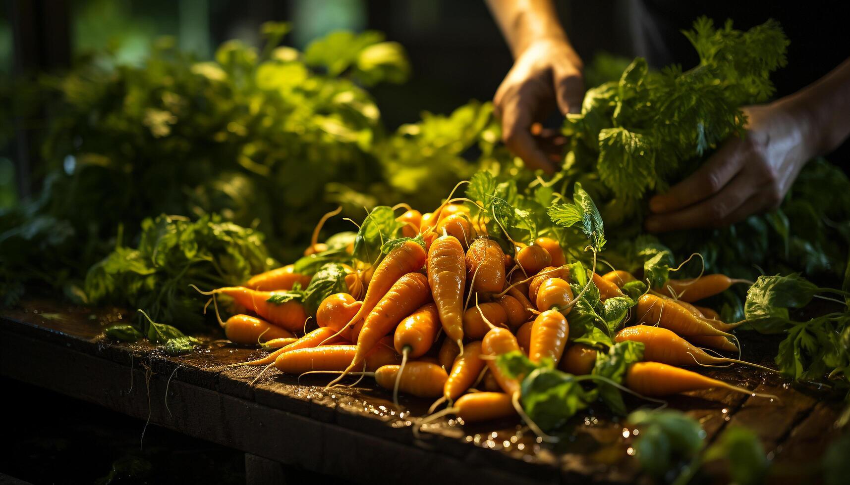 AI generated Fresh, healthy vegetables harvested from the organic garden generated by AI photo