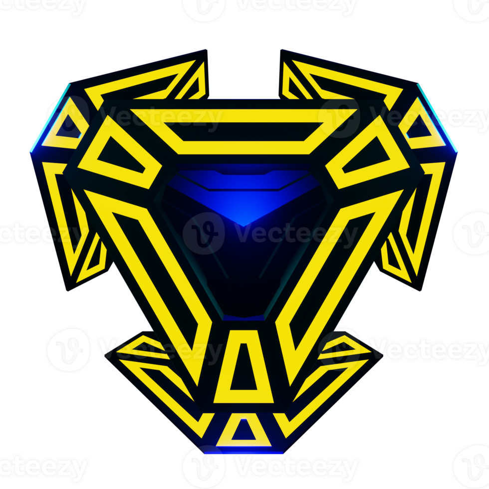 3D logo triangle blue glowing yellow light png