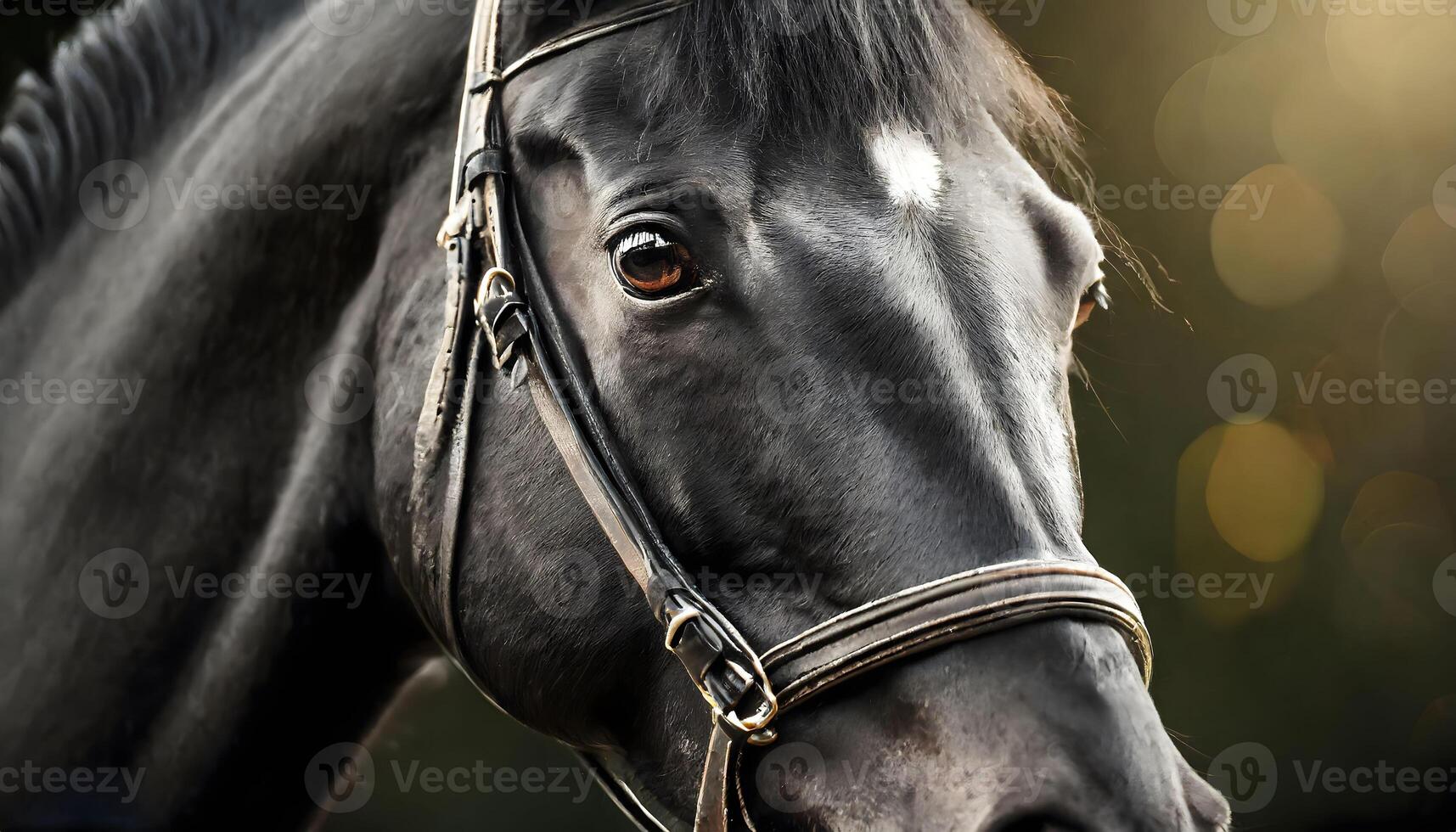 AI generated black horse face closeup photo