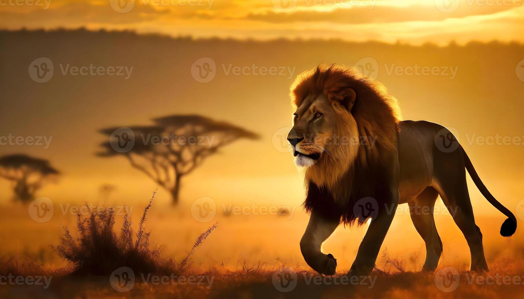 AI generated african lion walking in forest silhouette photo