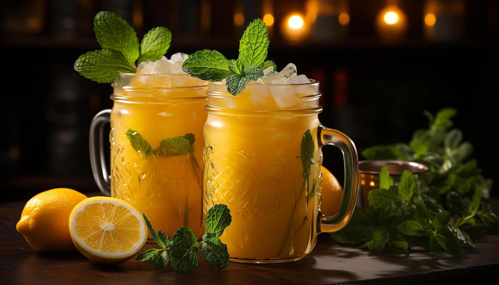 AI generated Refreshing summer cocktail with citrus fruit and mint leaf generated by AI photo