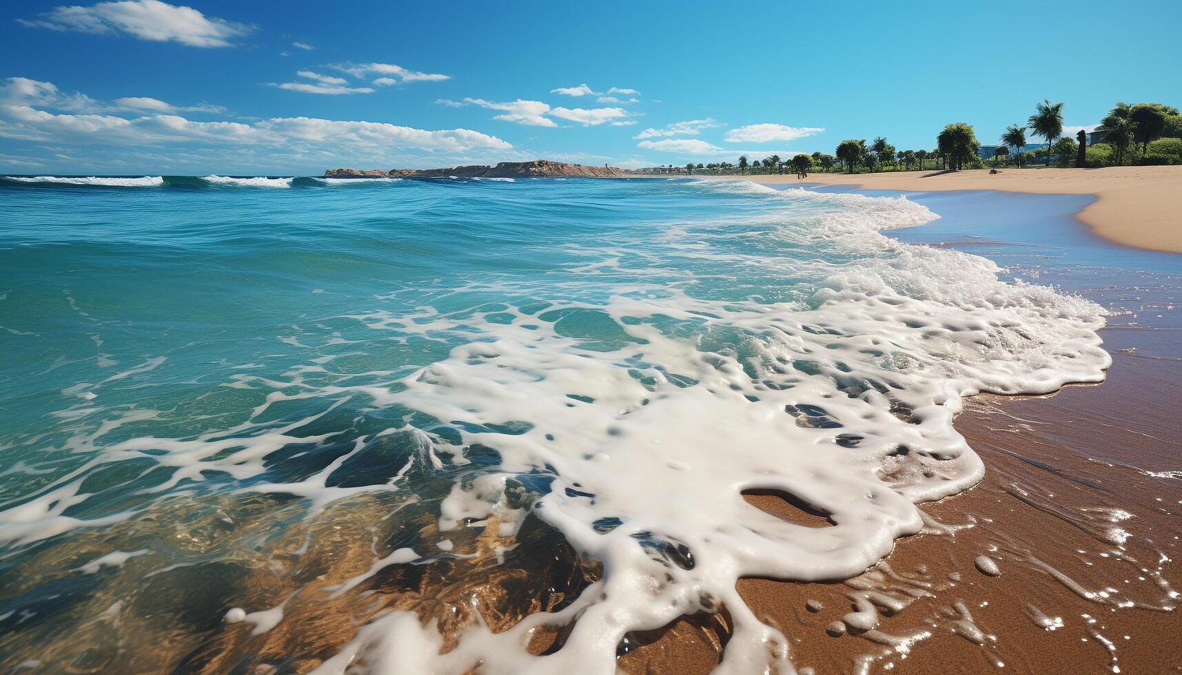 AI generated Tranquil seascape, blue water, sandy beach, summer vacation generated by AI photo