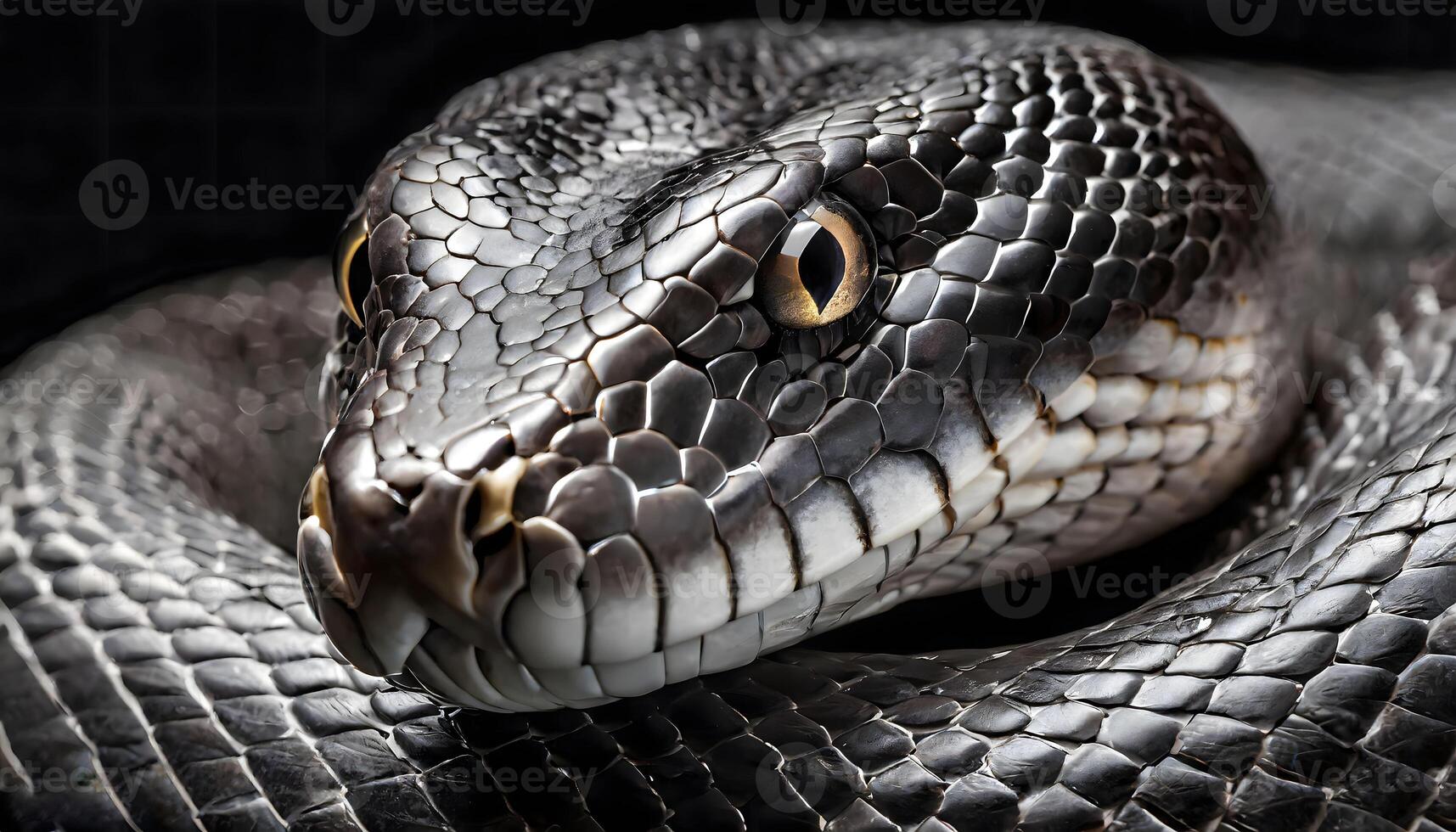 ai generado negro cobra serpiente de cerca aislado en negro antecedentes foto