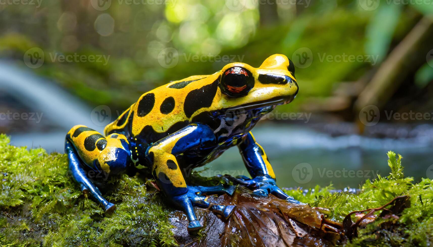 AI generated closeup of a colorful poison dart frog photo