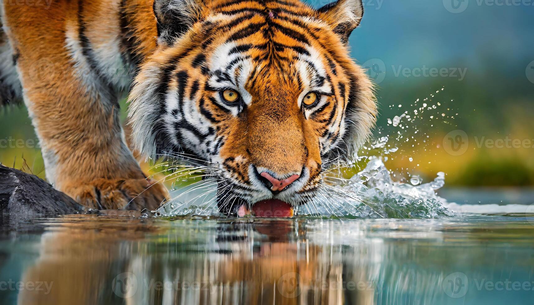 AI generated Closeup Encounter with Aggressive Wild Tiger photo