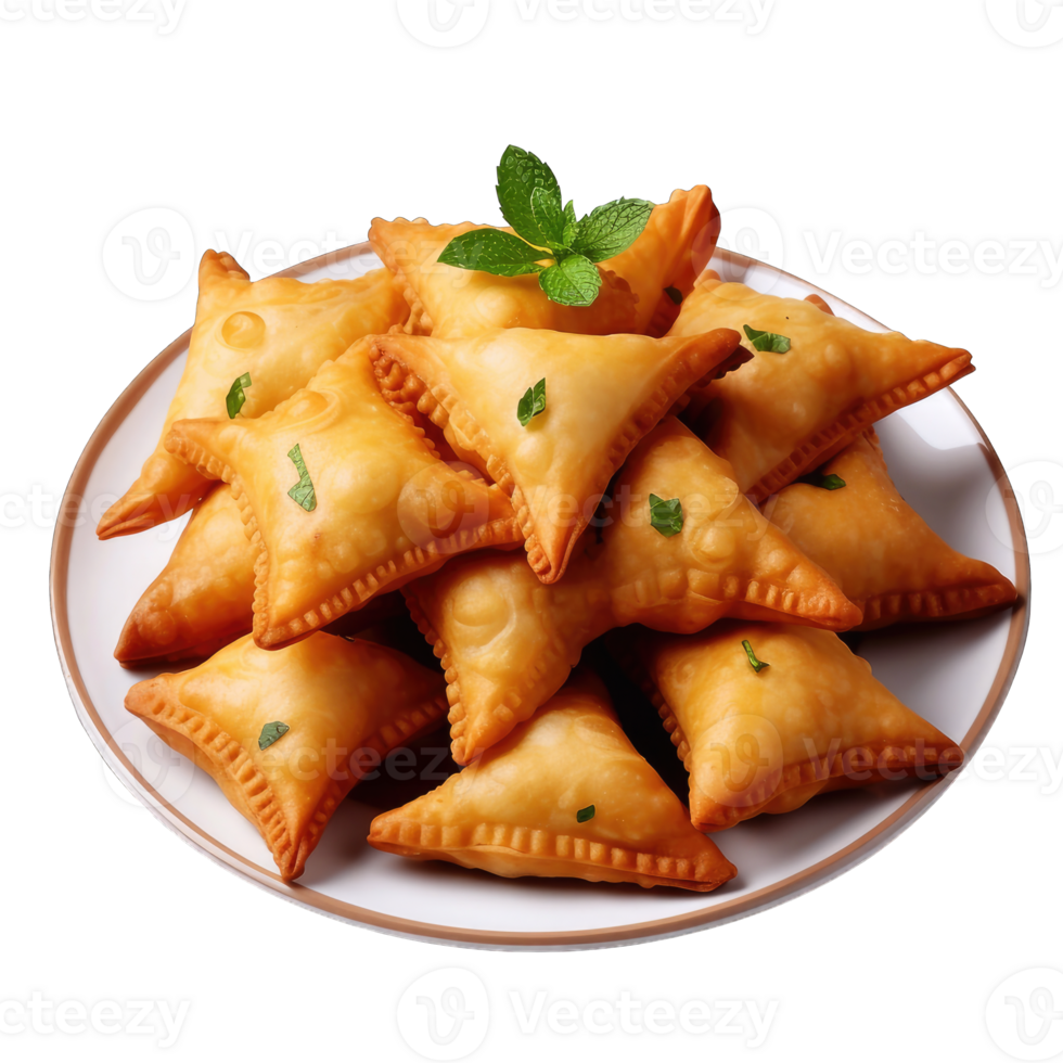 AI generated Isolated samosa with mint leaves on transparent background png Generative AI