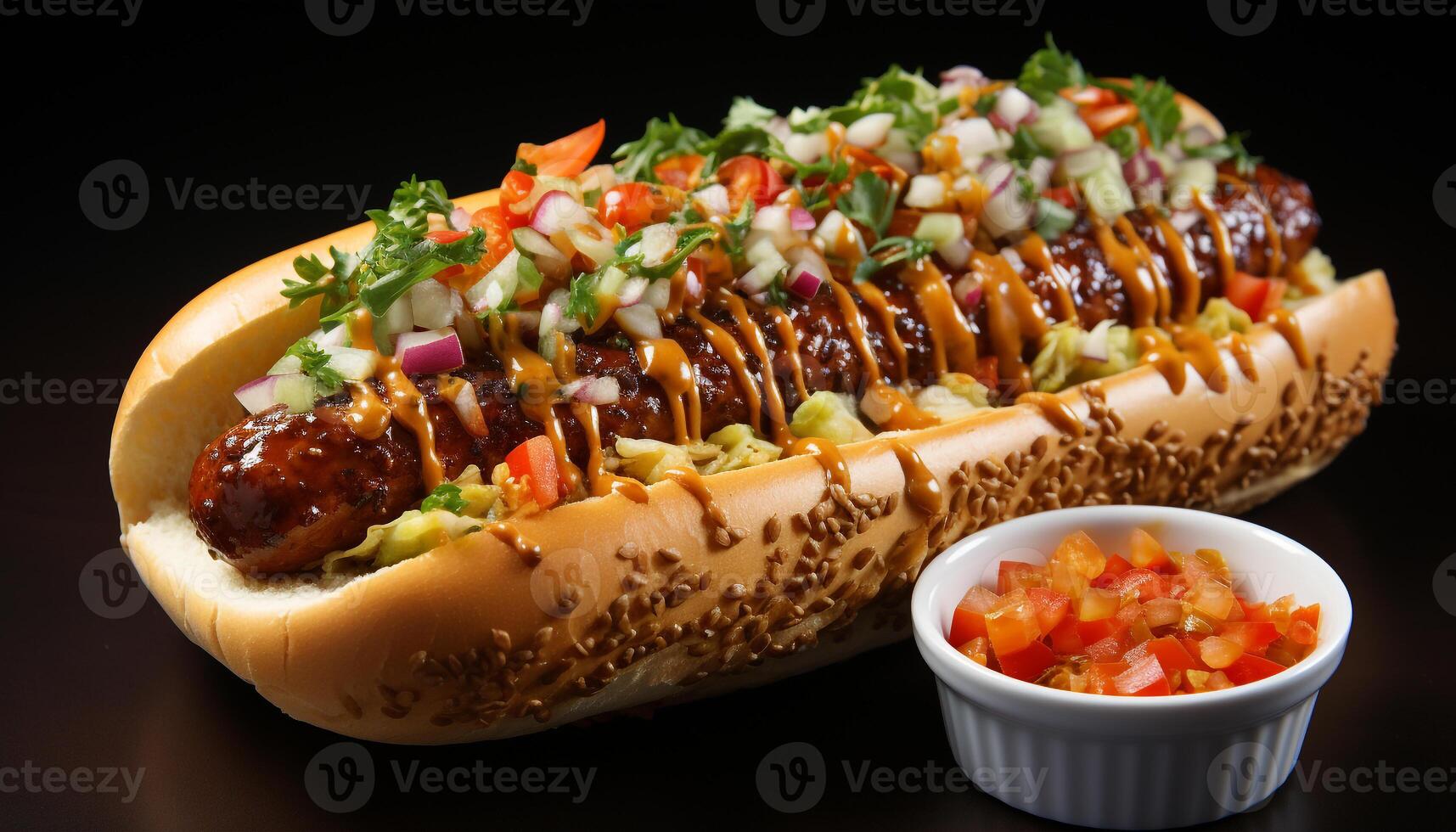 AI generated Grilled beef, pork, and hot dog on bun generated by AI photo