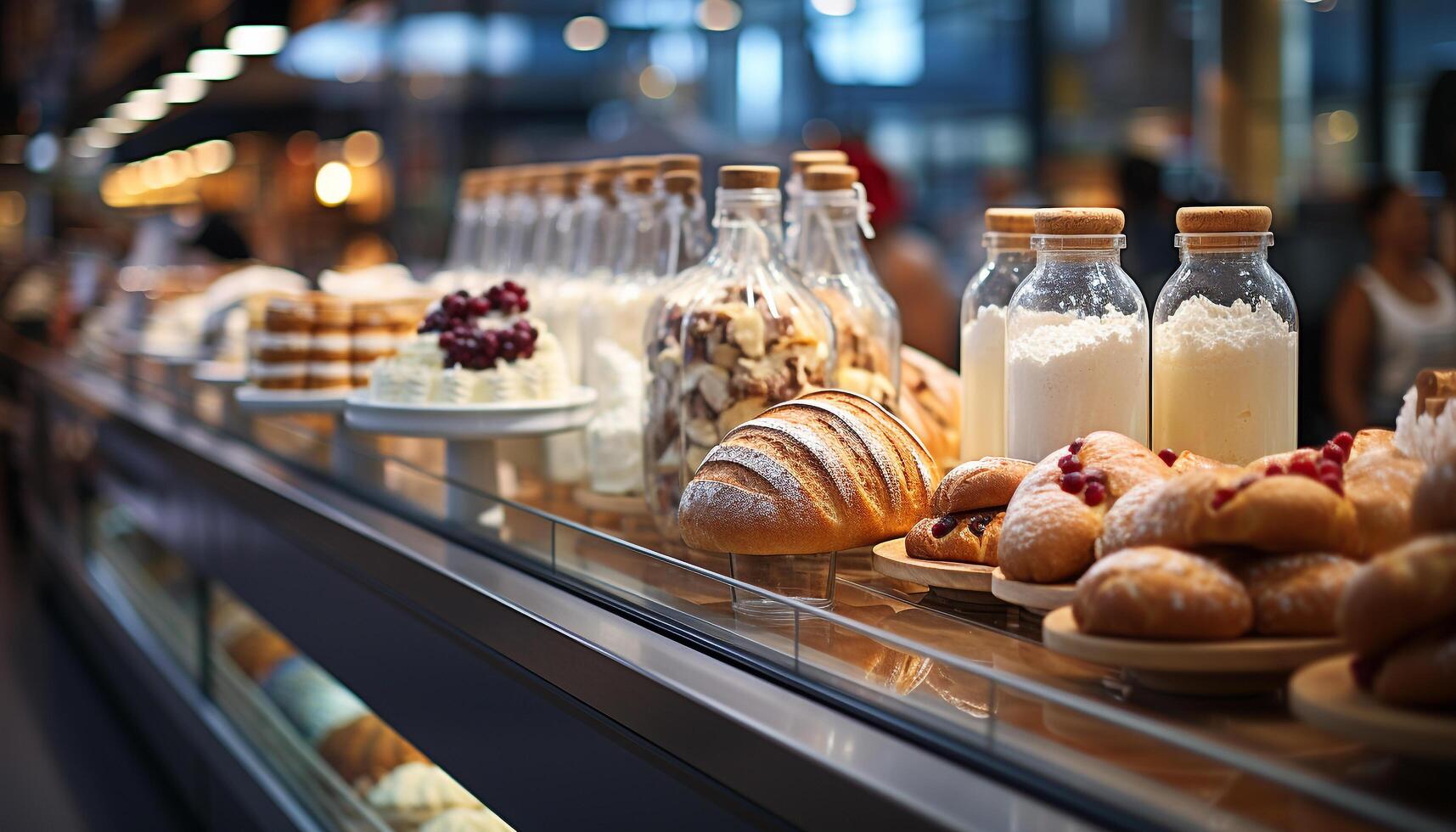 ai generado frescura y variedad en gastrónomo pan, postre, y meriendas generado por ai foto