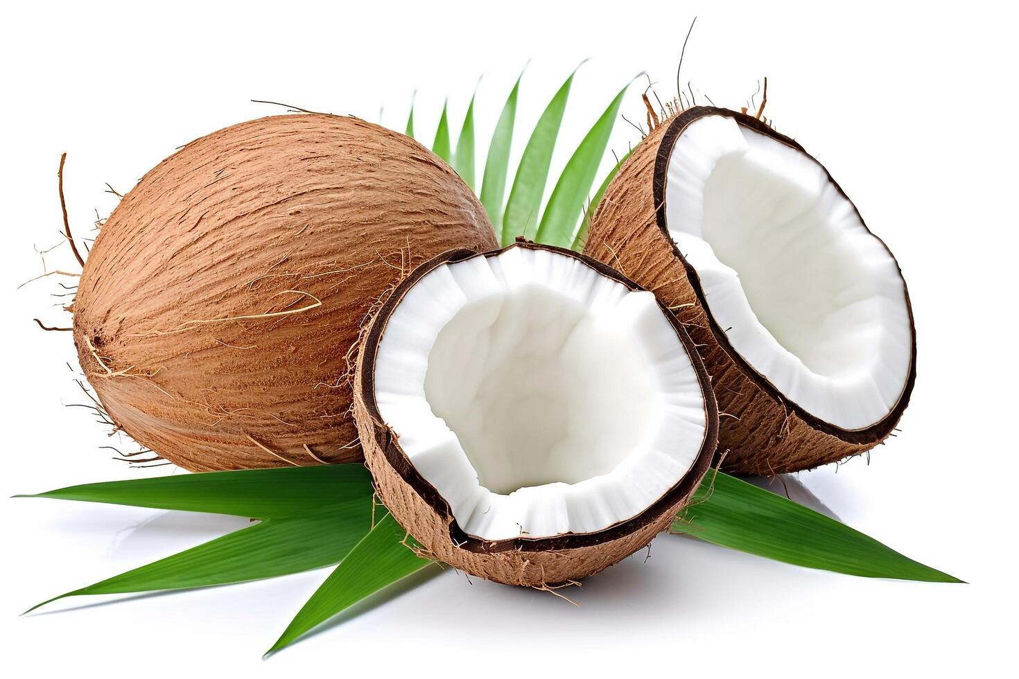 AI generated Coconut with plam leaves isolated on white background.Generative Ai. photo