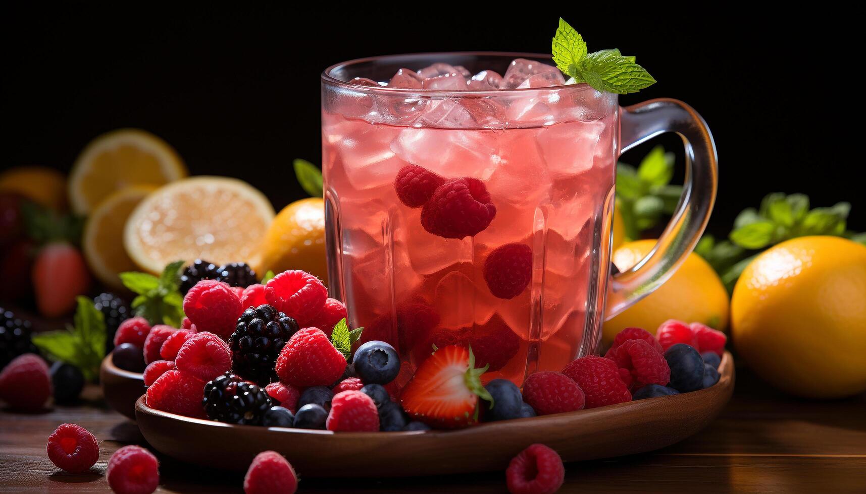 AI generated Freshness of summer in a healthy berry cocktail drink generated by AI photo