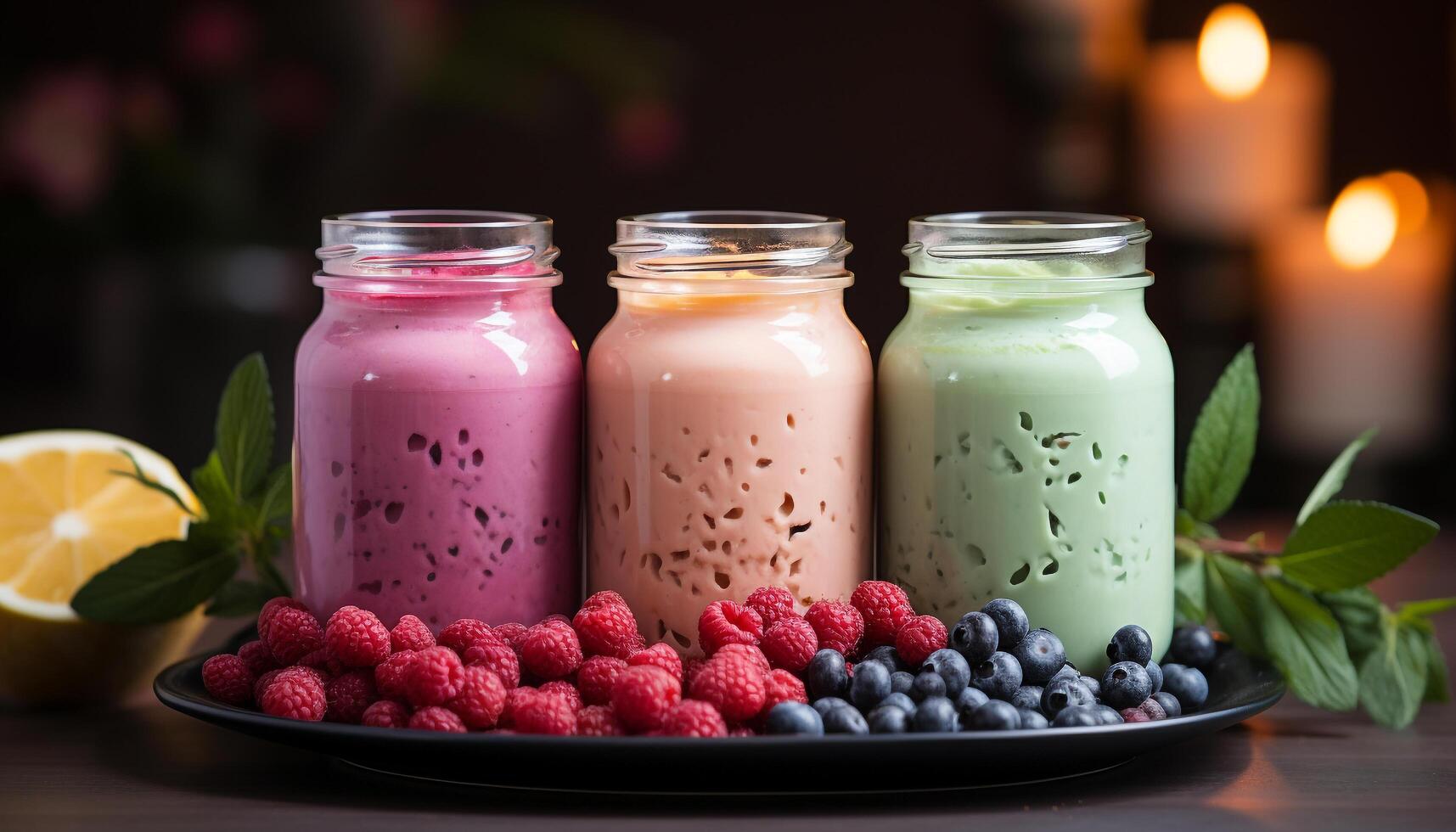 AI generated Freshness of summer berries on a wooden table generated by AI photo