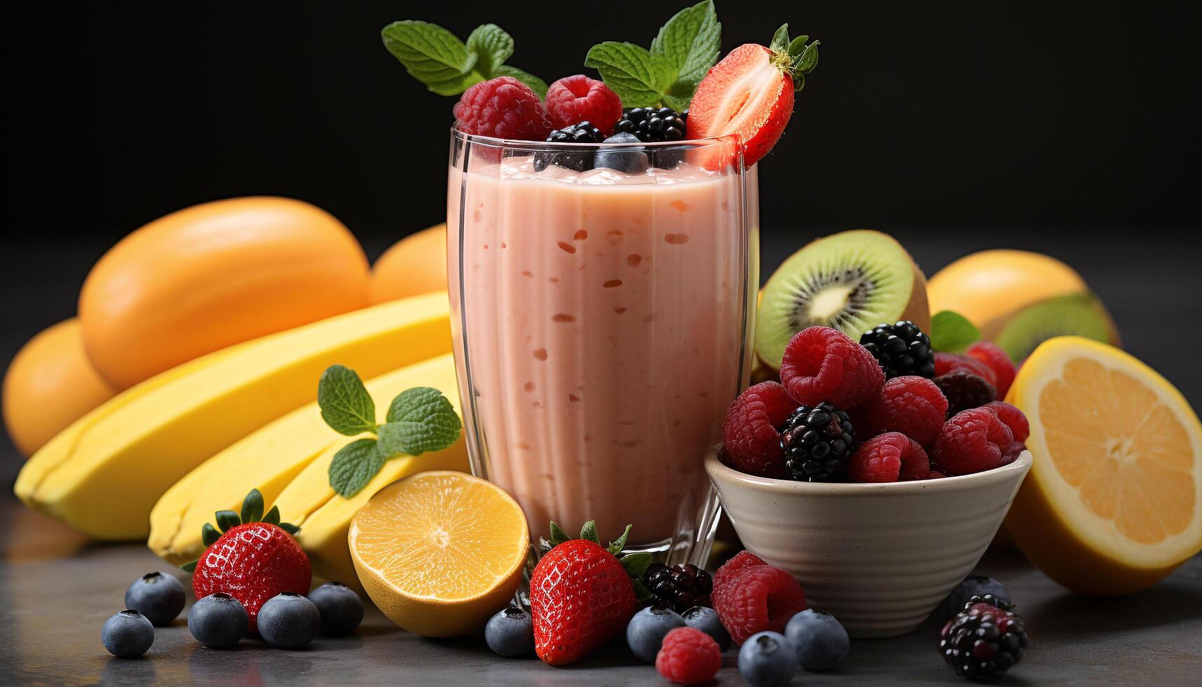 AI generated Freshness in a bowl berry smoothie, yogurt, and granola generated by AI photo