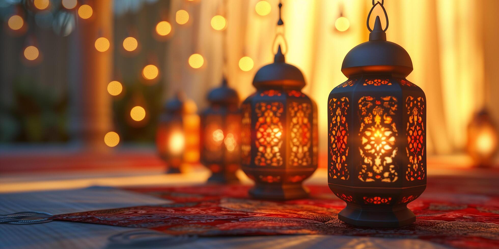 AI generated Collection of lighted lanterns. Ramadan Kareem background photo
